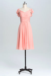 Flutter Sleeves Coral Pleated A-line Short Party Dress