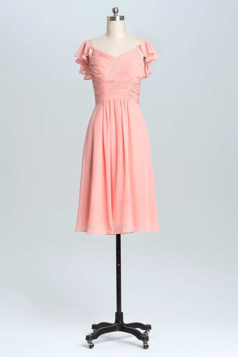 Flutter Sleeves Coral Pleated A-line Short Party Dress