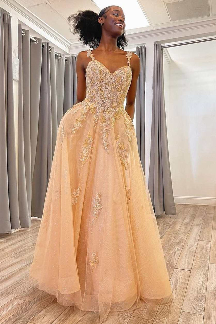 Tulle Floral Appliques Sweetheart A-Line Prom Dress