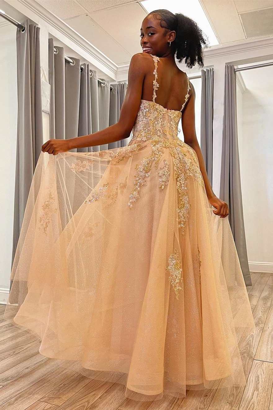 Tulle Floral Appliques Sweetheart A-Line Prom Dress