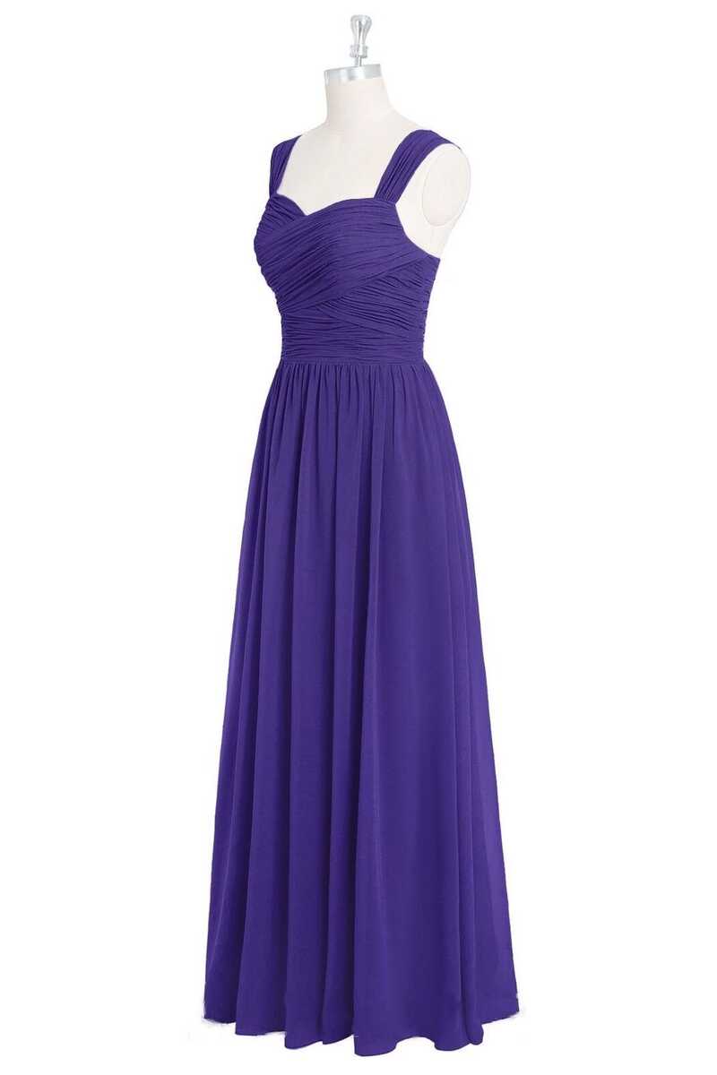 Purple Sweetheart Banded Waist Long Bridesmaid Dress