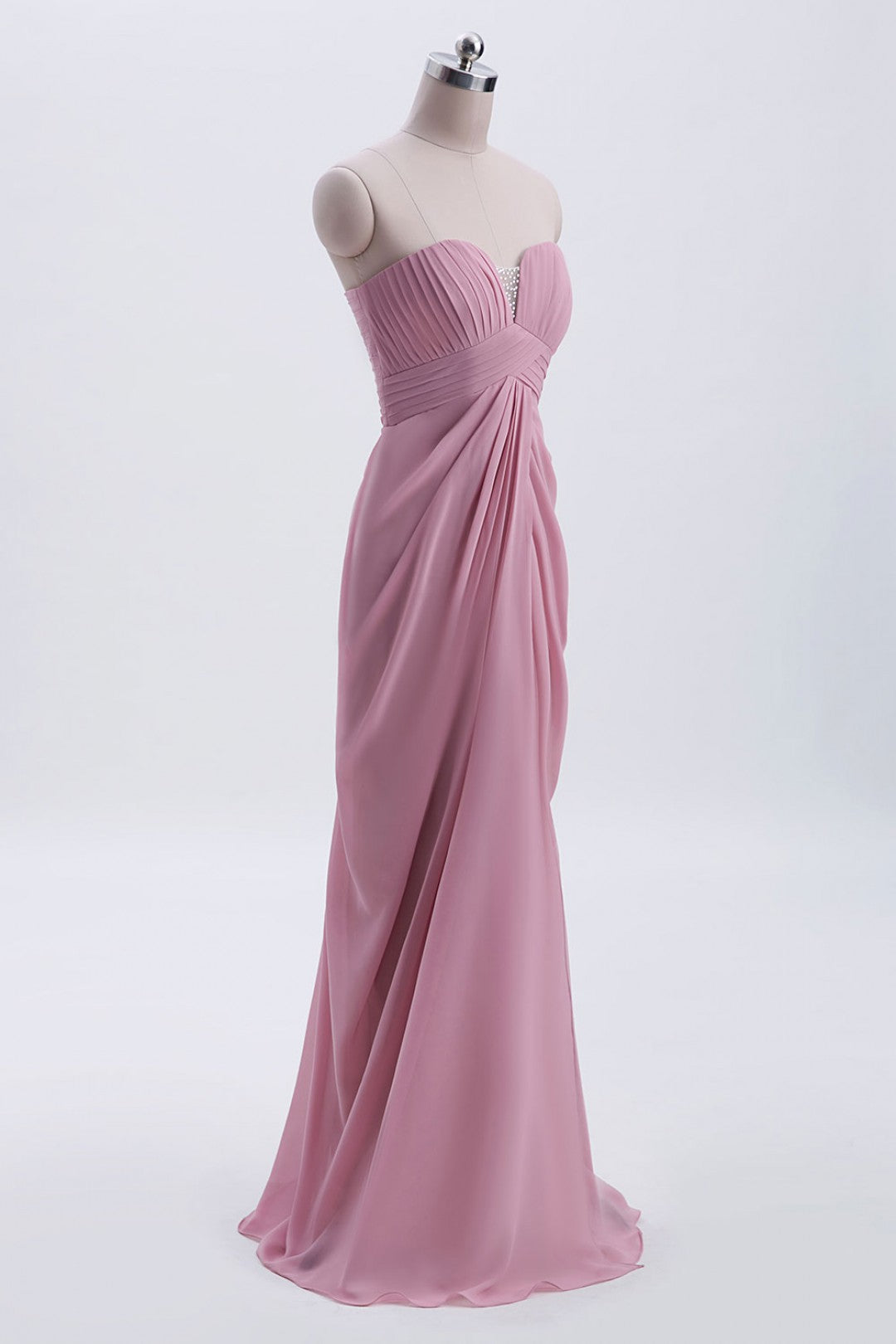Strapless Blush Pink Draped High Waist Long Bridesmaid Dress