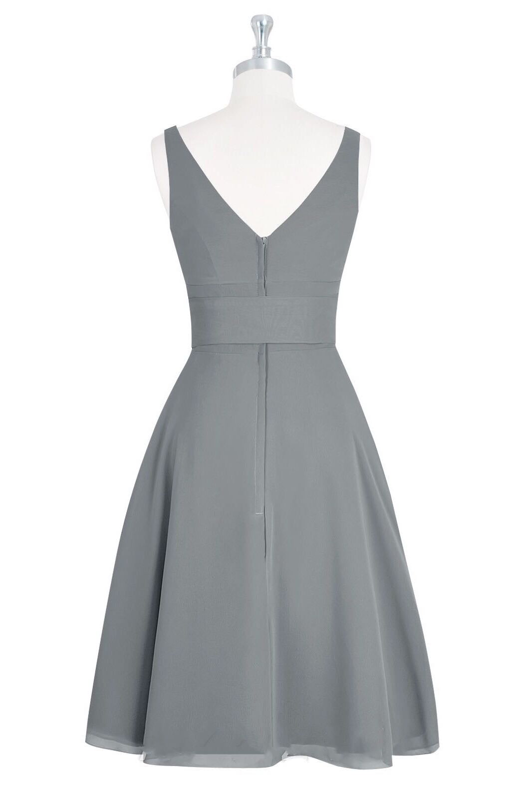 Grey Chiffon V-Neck Tie Front A-Line Short Bridesmaid Dress