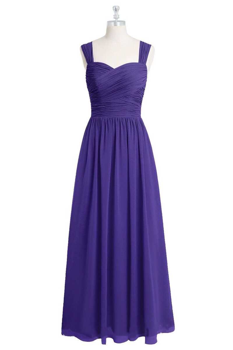 Purple Sweetheart Banded Waist Long Bridesmaid Dress