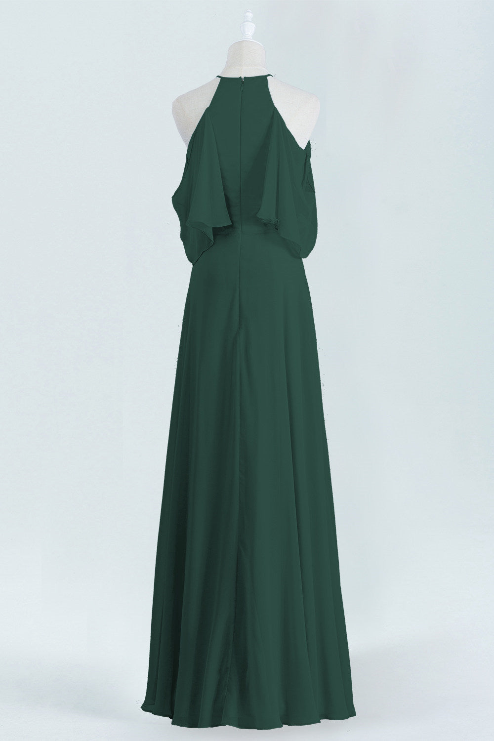 Hunter Green Chiffon A-line Long Bridesmaid Dress with Cold Sleeves