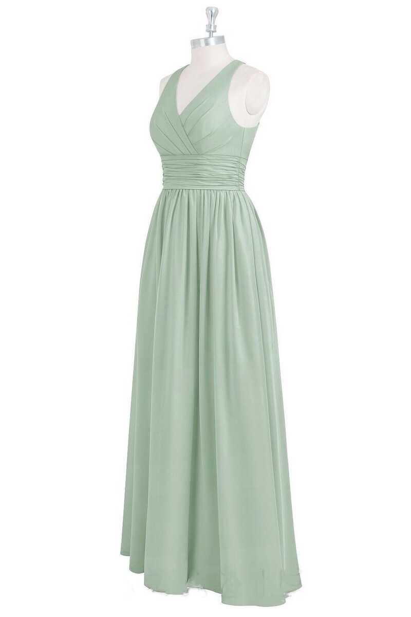 Sage Green V-Neck Backless A-Line Bridesmaid Dress