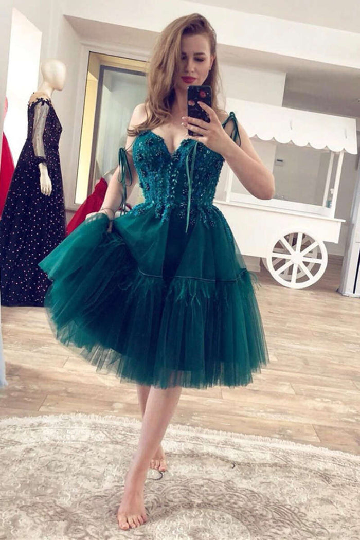Emerald Sweetheart Tie-Strap A-Line Short Homecoming Dress