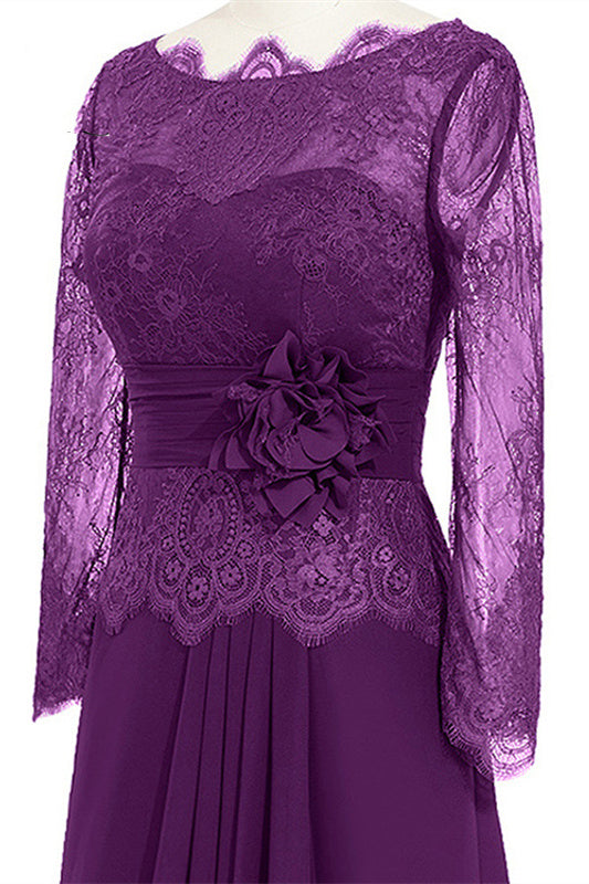 Ruffles Purple Lace Long Mother of the Bride Dress