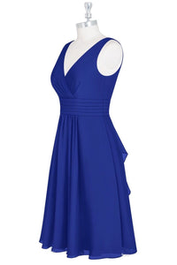 Royal Blue Chiffon V-Neck Backless A-Line Short Bridesmaid Dress