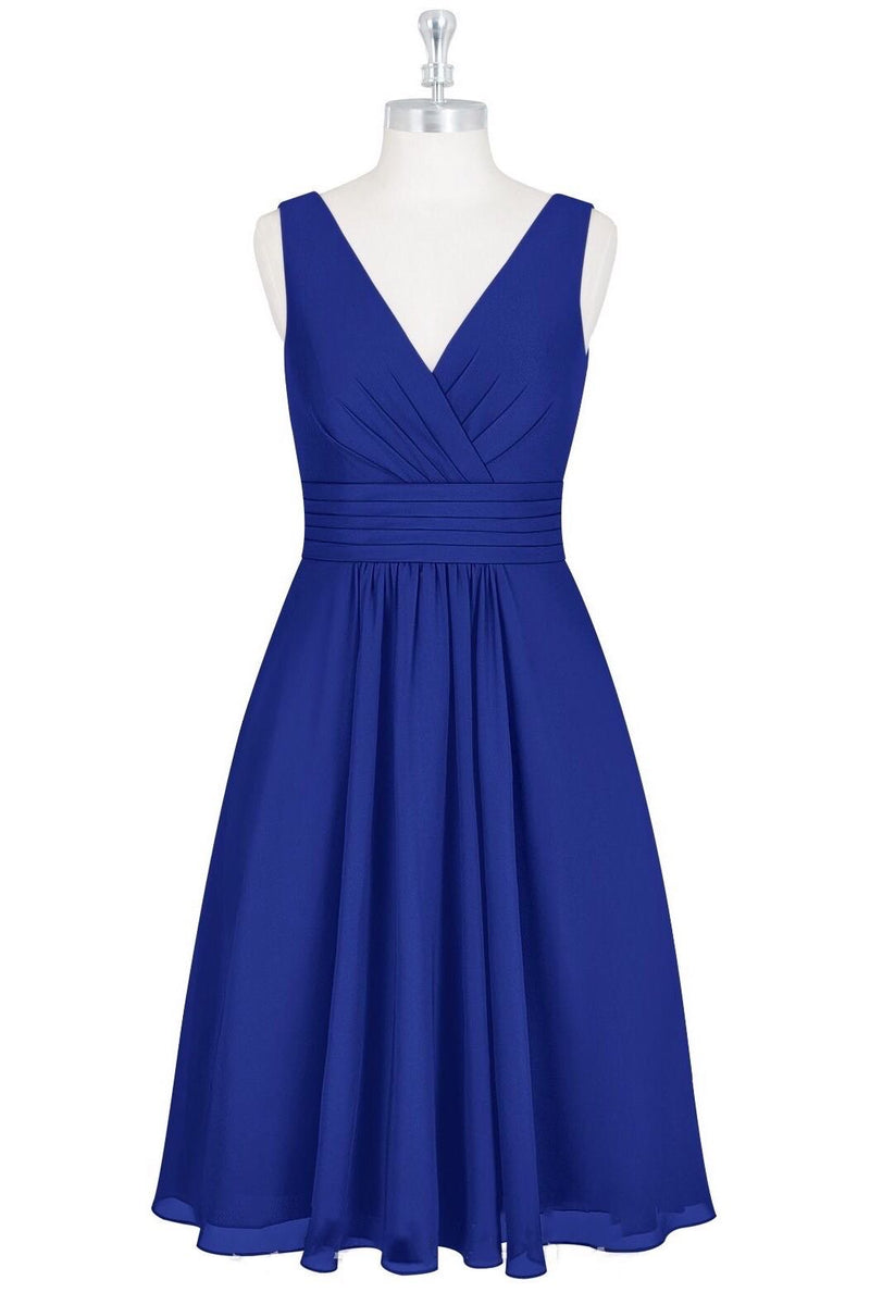 Royal Blue Chiffon V-Neck Backless A-Line Short Bridesmaid Dress