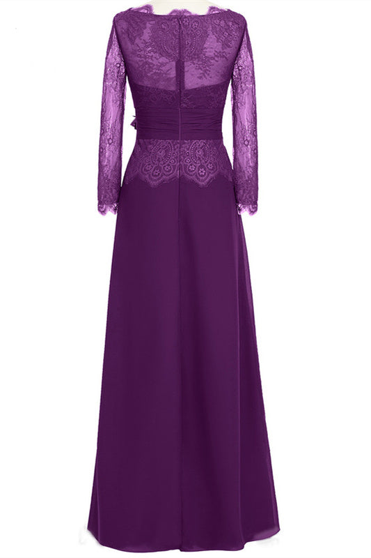 Ruffles Purple Lace Long Mother of the Bride Dress