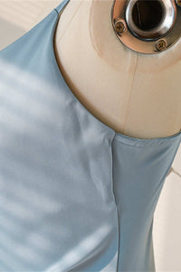Ice Blue Cowl Neck Mid-Calf Length Bridesmaid Dress