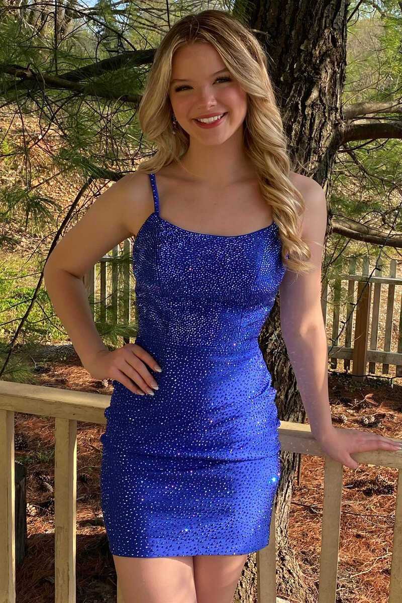 Straps Short Mini Blue Feather Homecoming Dress
