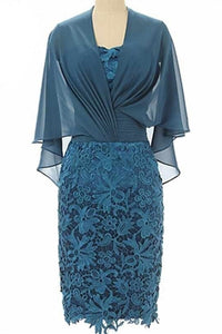 Fake Two-Piece Teal Blue Lace Bodycon Mother of the Bride Dress