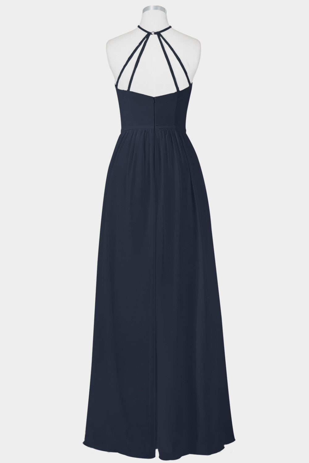 Elegant Navy Blue Chiffon A-line Long Bridesmaid Dress