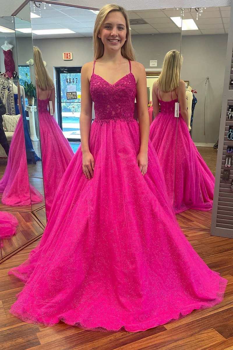 Magenta Lace Sweetheart A-Line Prom Gown