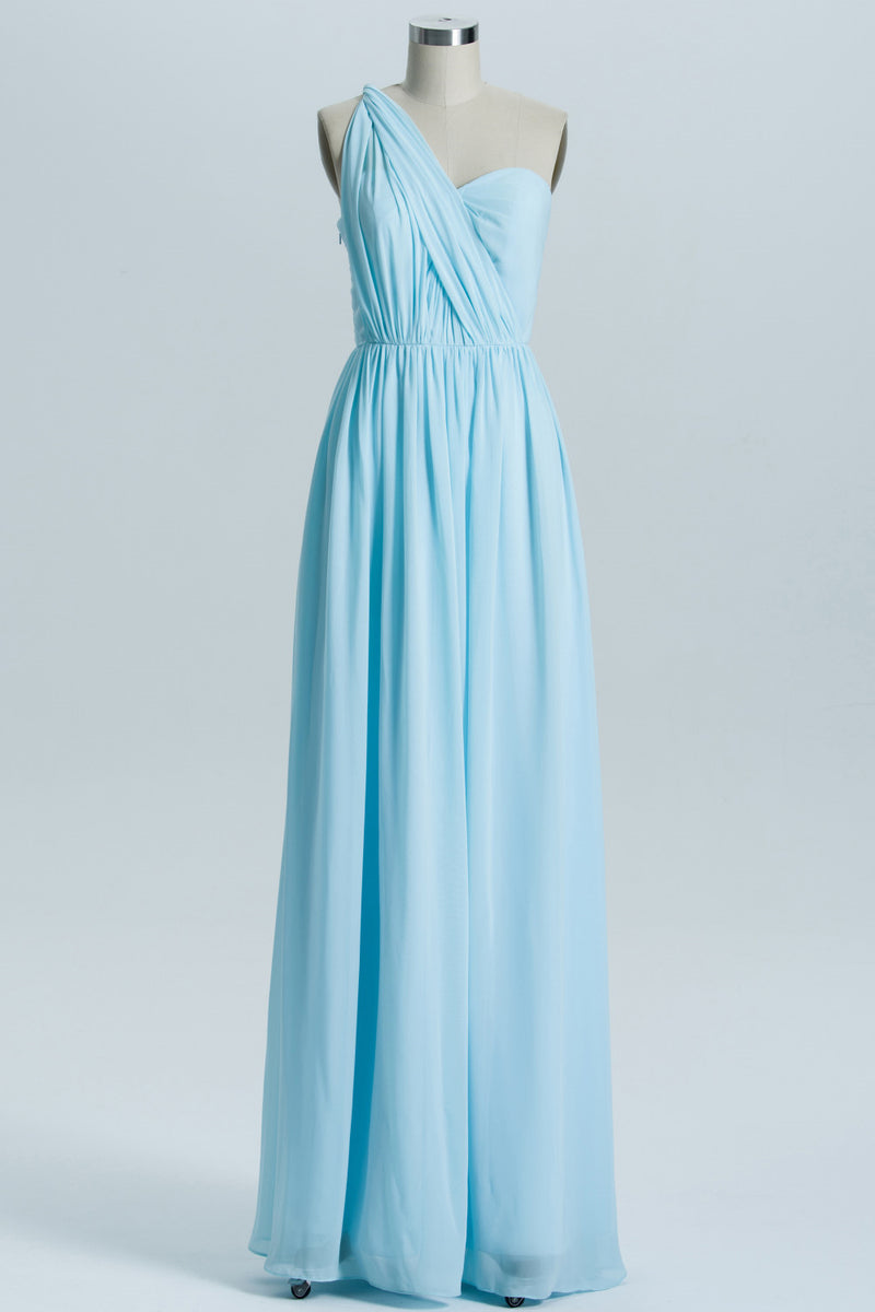 Blue Chiffon A-line Long Convertible Bridesmaid Dress