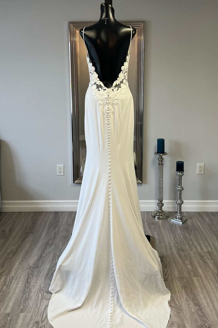 Elegant White V-Neck Open Back Mermaid Bridal Gown