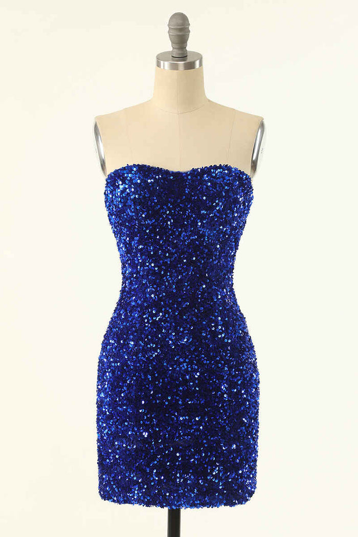 Royal Blue Sequin Strapless Mini Homecoming Dress