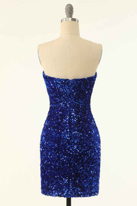 Royal Blue Sequin Strapless Mini Homecoming Dress