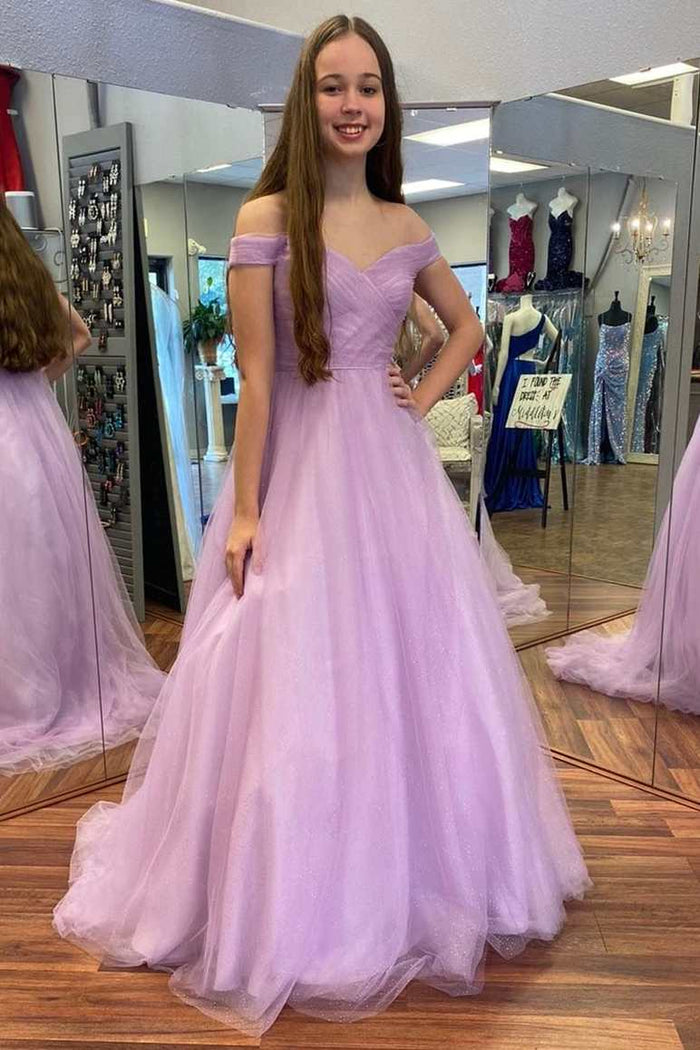 Lilac Off-the-Shoulder A-Line Long Prom Dress