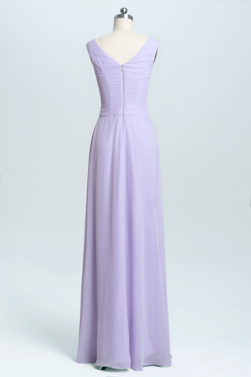Lavender Chiffon A-line Ruffles Long Bridesmaid Dress