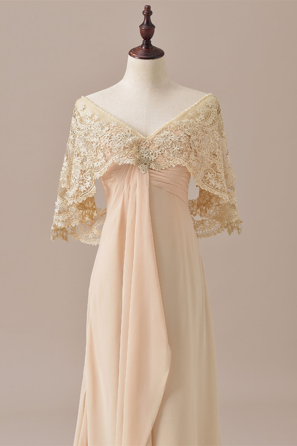 Ruffles Chiffon Long Mother of the Bride Dress with Lace Cape