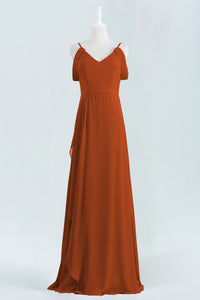 Burnt Orange A-line Chiffon Long Bridesmaid Dress