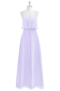 Lavender Chiffon Straps Ruffled A-Line Bridesmaid Dress