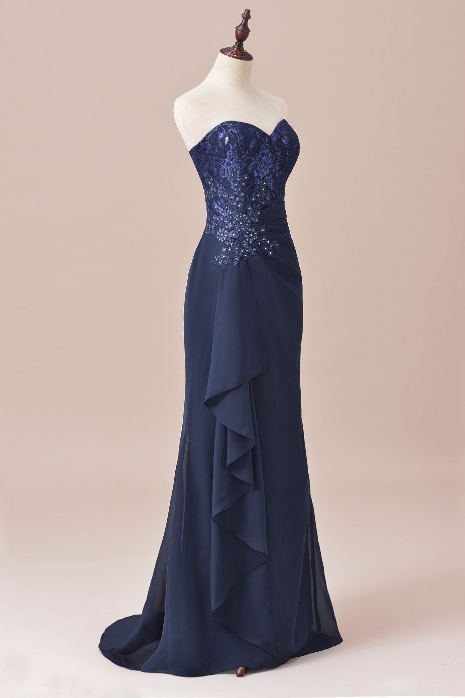Navy Blue Two-Piece Sweetheart Ruffled Long Mother of the Bride Dress
