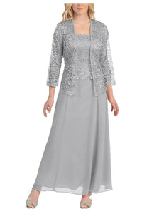 Two-Piece Grey Lace Long Mother of the Bride Dress