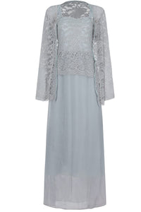Two-Piece Grey Lace Long Mother of the Bride Dress