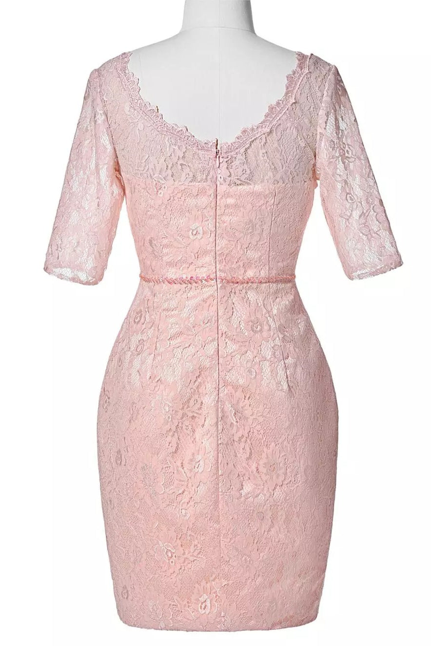 Two-Piece Blush Pink Lace Bodycon Short Mother of the Bride Dress