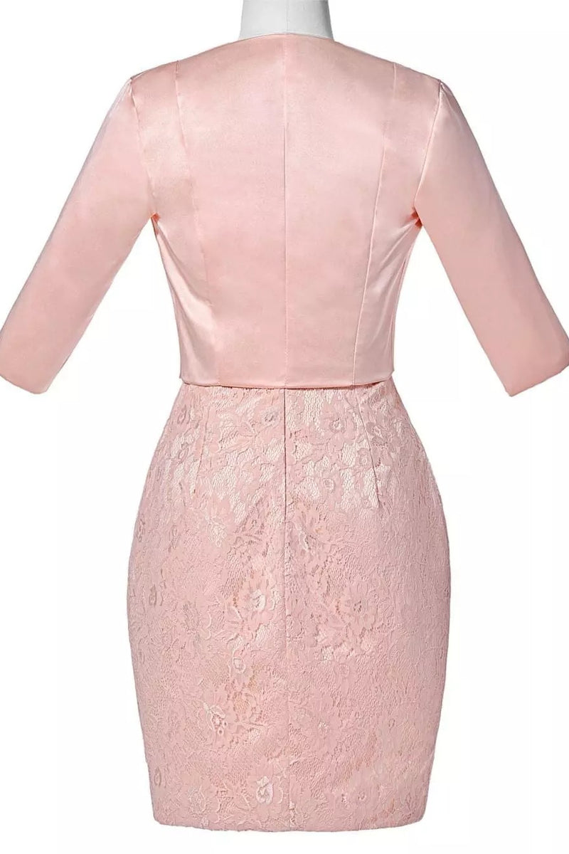 Two-Piece Blush Pink Lace Bodycon Short Mother of the Bride Dress