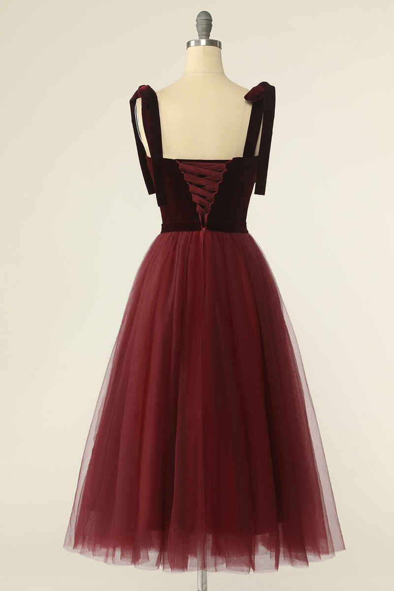 Wine Red Sweetheart Tie-Strap A-Line Short Formal Dress