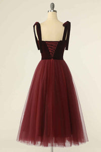 Wine Red Sweetheart Tie-Strap A-Line Short Formal Dress