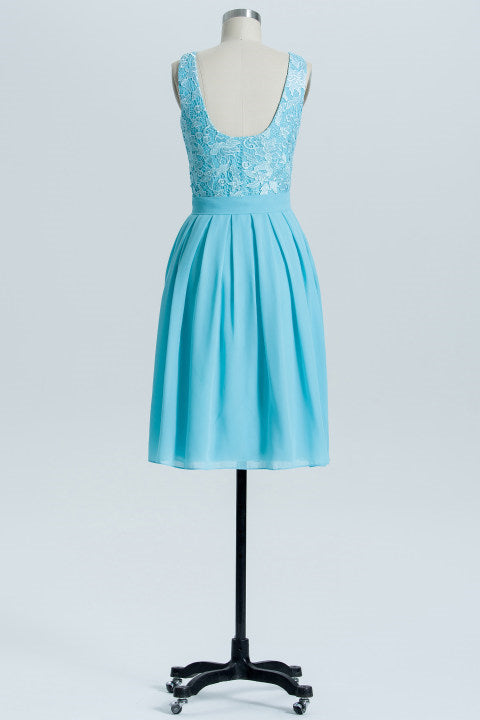 Princess Blue Lace and Chiffon Short A-line Homecoming Dress