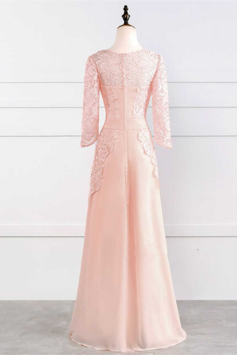 Pink Rhinestone Half Sleeve A-Line Long Mother of the Bride Dress