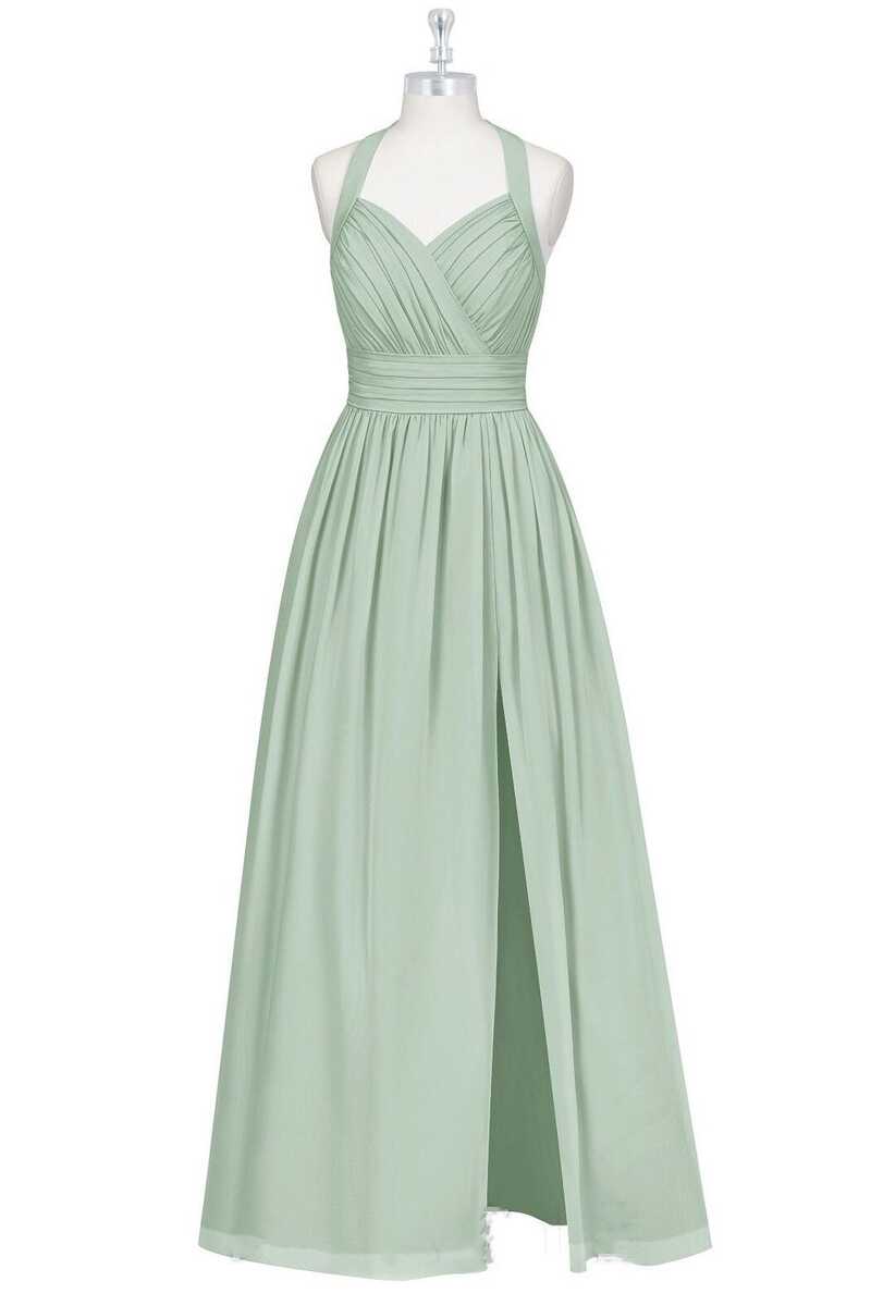 Sage Green Chiffon Halter Backless A-Line Bridesmaid Dress