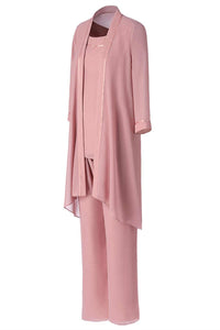 Three-Piece Pink Chiffon Half Sleeve Mother of the Bride Pant Suits