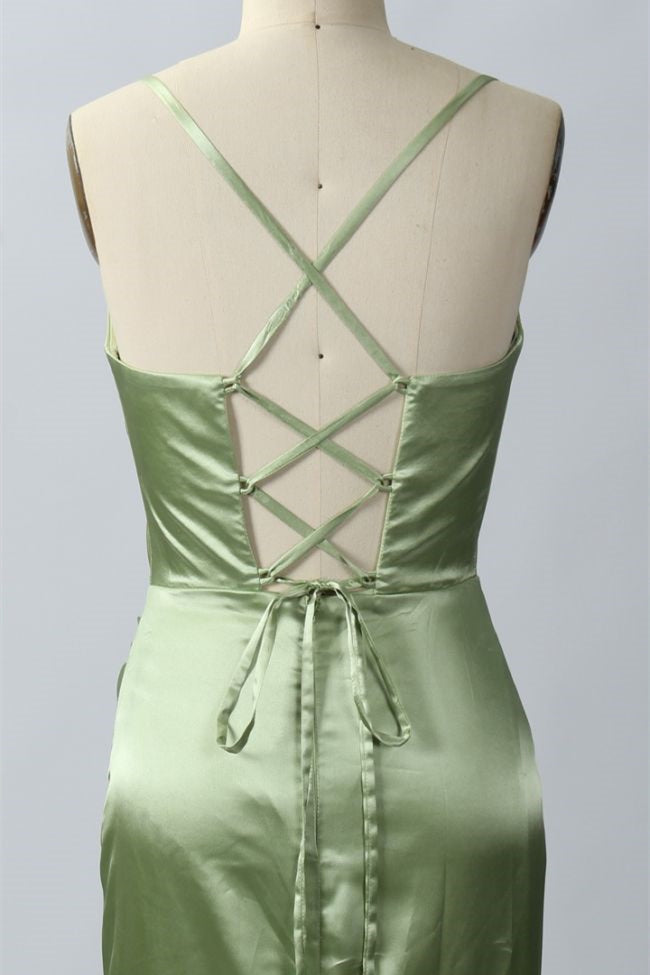 Elegant Sage Green Mermaid Cowl Neck Long Bridesmaid Dress