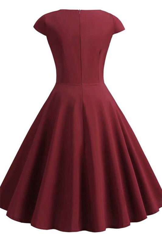 1950s Burgundy Pleated Warp Swing Dress