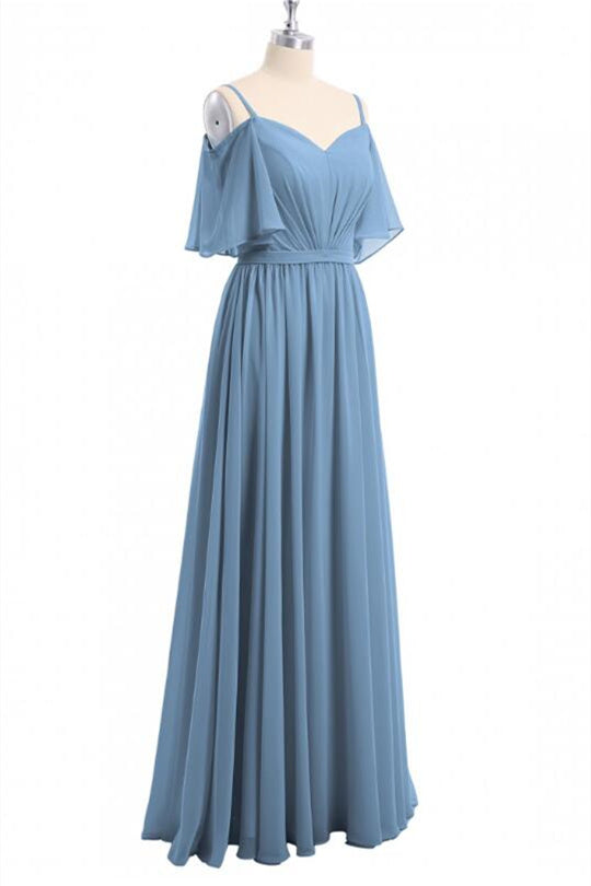 Dusty Blue Chiffon Cold-Shoulder A-Line Bridesmaid Dress