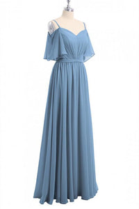 Dusty Blue Chiffon Cold-Shoulder A-Line Bridesmaid Dress