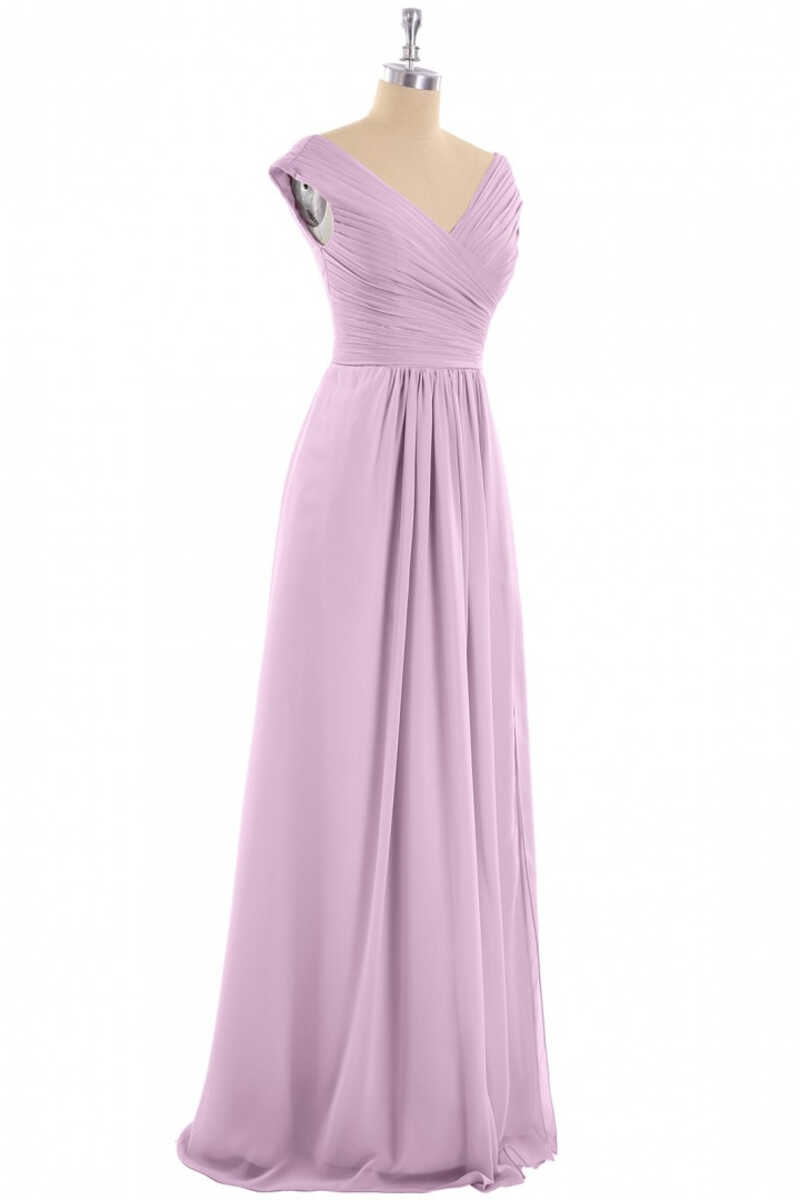 Dusty Purple Chiffon V-Neck Backless A-Line Long Bridesmaid Dress
