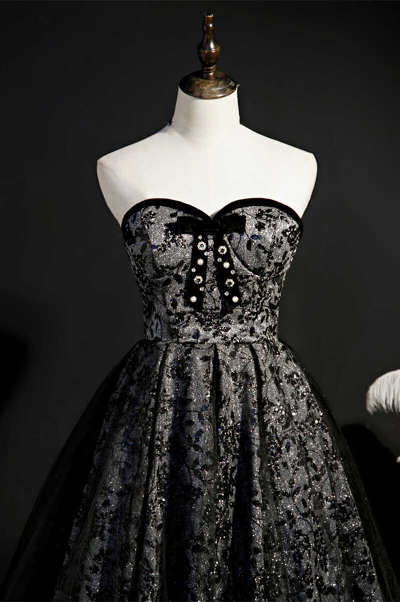 Black Print Sweetheart A-Line Homecoming Dress with Bow