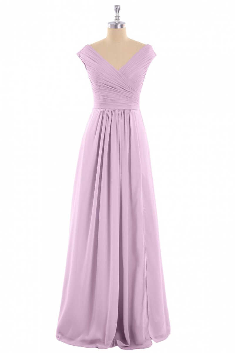 Dusty Purple Chiffon V-Neck Backless A-Line Long Bridesmaid Dress