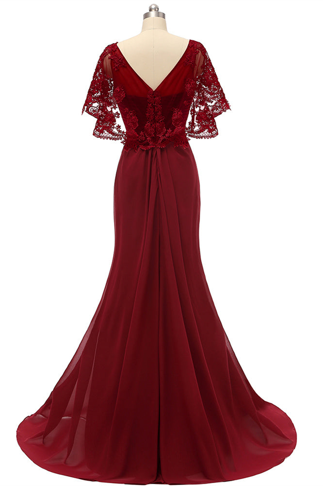 Mermaid Wine Red Ruffled Long Mother of the Bride Dress