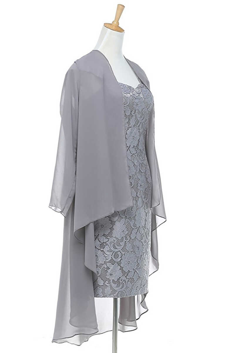 Two-Piece Grey Lace Short Mother of the Bride Dress