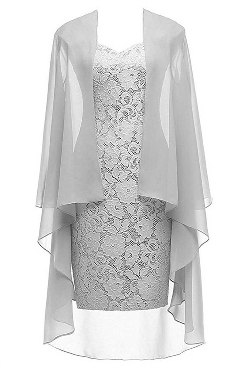 Two-Piece Grey Lace Short Mother of the Bride Dress